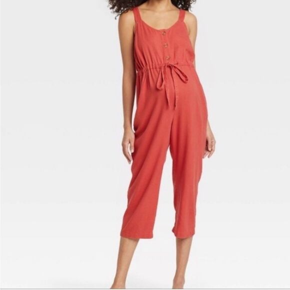 Isabel Maternity Linen Blend Jumpsuit Ingrid & Isabel Burnt Orange size XS - Picture 1 of 8